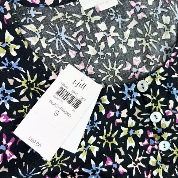 J. Jill Blouse Womens Small BlackPack & Multi-Color Floral Print Long-Sleeve new - Picture 3 of 12